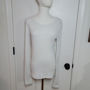 AGOLDE Maya White and Gray Scoop Neck Long Sleeve Ribbed Top Size Large
